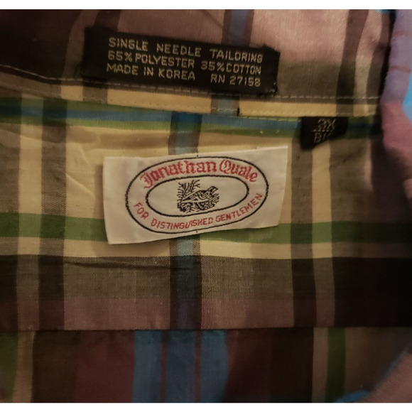 Jonathan Quale Plaid Regular Fit Brown and Blue Button Down Men's Shirt Size 3XL - Picture 6 of 7